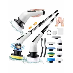 Electric Rotary Scrubber, Rechargeable Shower Scrubber with 9 Heads, 2-Speed, IPX7 Waterproof, Adjustable Handle for Tubs Tiles Floors Cars