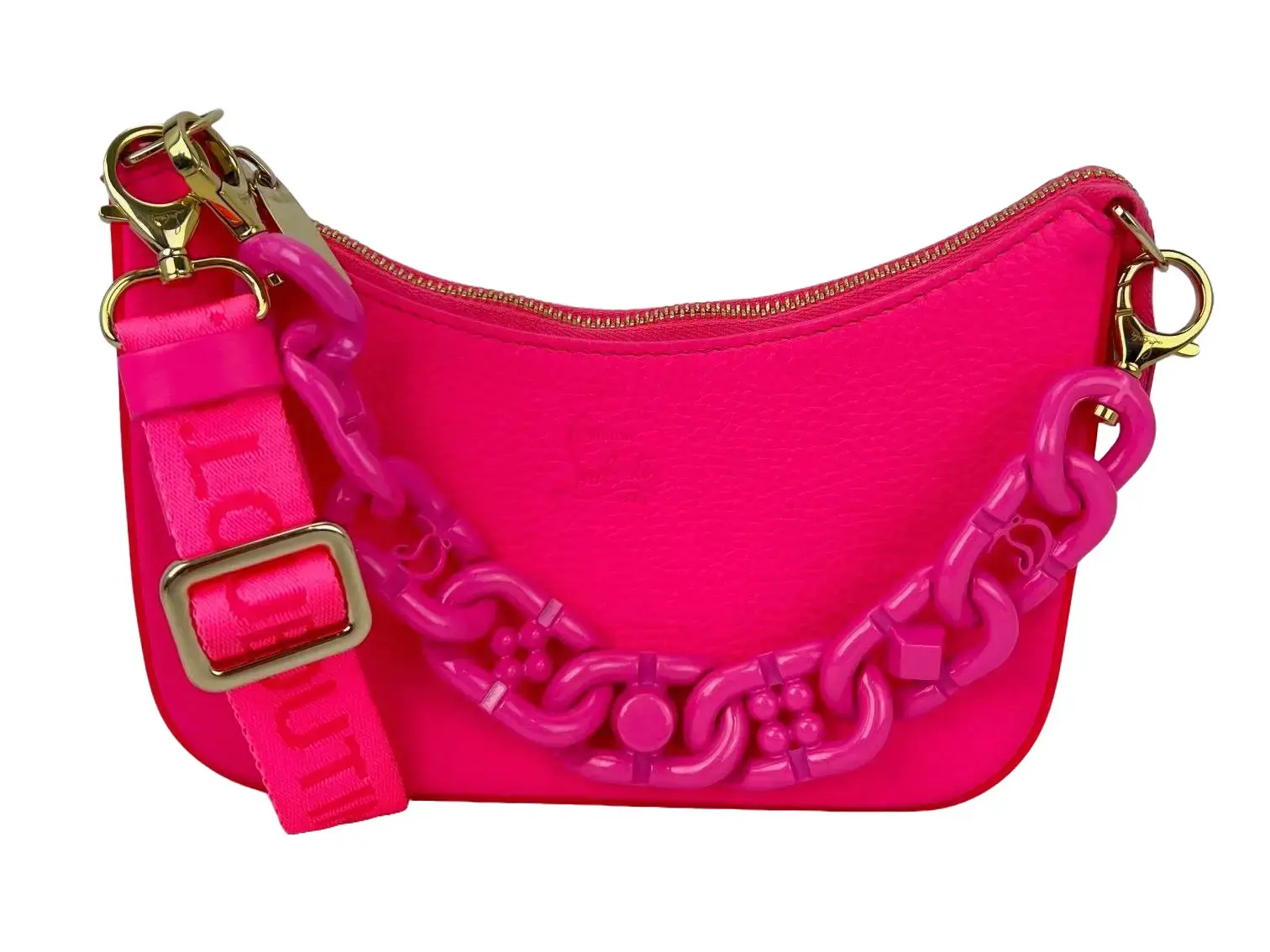 Pre-owned christian louboutin Leather Shoulder bags Gomme Mini Loubila Pink Shoulder Bag with 8 in Chain, Zipper Closure