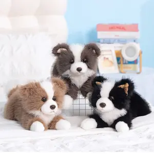 Barking Sound Border Collie Plush Toy, Realistic Fluffy Puppy Stuffed Animal with Sound Effect, Lifelike Dog Plushie Home Bedroom Sofa Decor, Interactive Cute Pet Doll Gift for Kids Dog Lovers