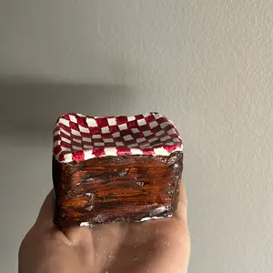 Handmade Ceramic Picnic Basket Inspired Trinket Dish Small Box for Jewelry or Other Items Red Checkered Lid