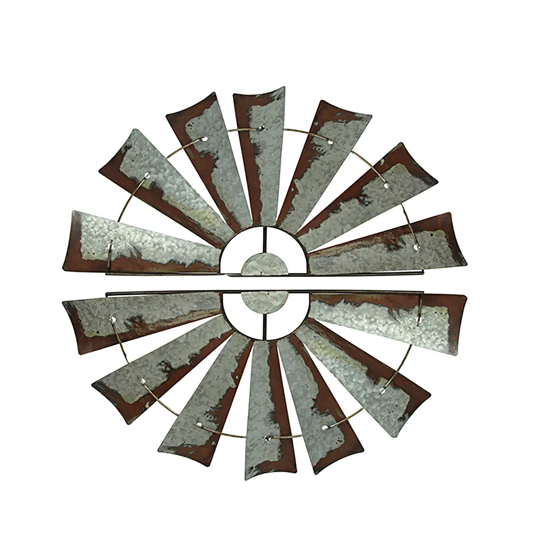 Pair of Galvanized Metal Half-Windmill Wall Sculptures Large Rustic Home Decor Country Farmhouse Art Decorations
