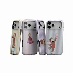 Funny Curious Monkey and Stripes Phone Case, Collage Protective Cover, Cute Animal George Lover Protective Cover, iPhone 17 16 15 14 13 12, Samsung S25-S21 Movie Fan Aesthetic Girly Case, Gifts for Her Girlfriend Women