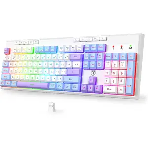 Wireless gaming keyboard, three-mode BT5.0/2.4GHz/USB-C, RGB backlit keyboard, customizable macro keys, 26 anti-ghosting keys, 4000mAh battery, cream-colored computer keyboard