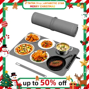 Warming Mat for Food, 3-Temp Electric Warmer (140/176/212°F), 250W Low Energy, Auto Shut-Off & Child Safety Lock, Portable Roll-Up Silicone Heating Pad for Home Daily Use, Buffets,Grey