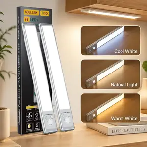 LED Motion Sensor Light Bar, Magnetic Under Cabinet Light, 3 Color Dimmable, USB Rechargeable, Wireless Closet Lighting, lights for bedroom, lamp, lights