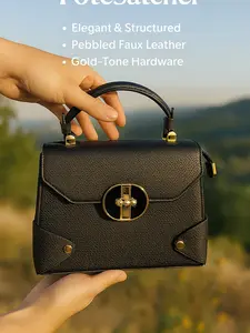 LuxeLoop Paris Edition Convertible Satchel - Elegant Structured Pebbled Faux Leather with Gold-Tone Hardware & Top Handle Design