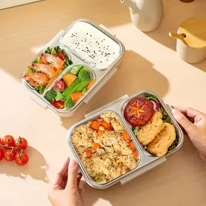 Office Lunch Box, 304 Stainless Steel Food Container, 3 Compartment Bento Box, Insulated Lunch Box for Travel and Takeout