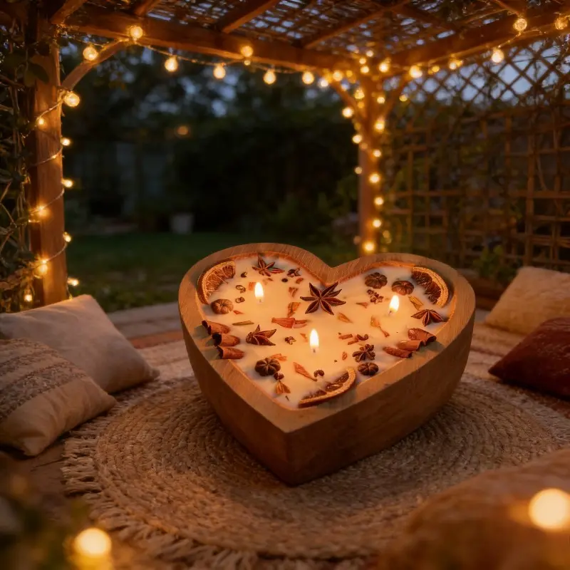 "Love You A Latte" Wooden Heart Candle Set - Aesthetic Rustic Tea Light Holders with Coasters + Candles, Fragrant Home Decor Gift for Casual Bedroom Use, Valentine's Day Present for Wife, Ideal for Engagement, Thanksgiving, Independence Day, Valentines Da