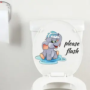 Cartoon Bathroom Stickers Cute and Removable Elephant Toilet Lid Stickers Please Flush Tip Decals for a Playful Bathroom Decor