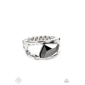 Sculpted Style - Silver Hematite Gem Ring - Paparazzi Fashion Fix October 2022