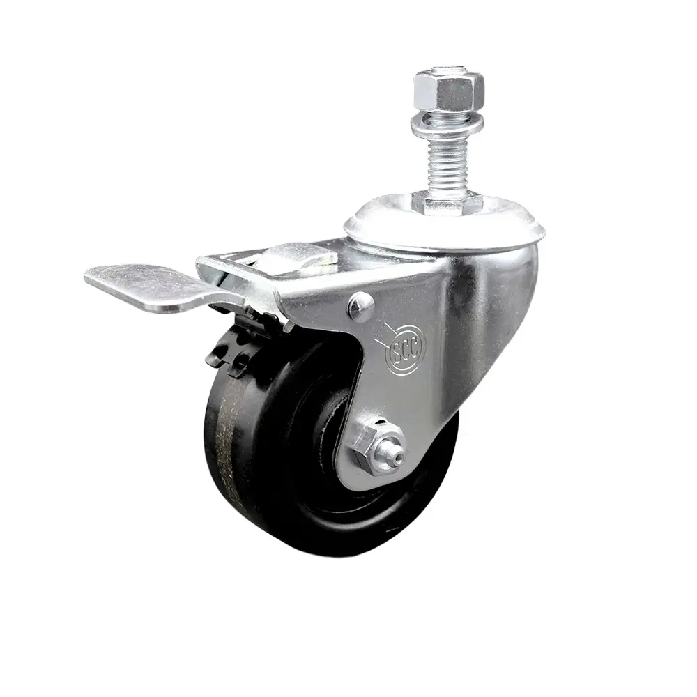 Service Caster SCC-TSTTL20S314-PHR-121315 Lockable Swivel Threaded Stem Caster, Phenolic Wheel with Roller Bearing, 3x1.25 in. Black Wheel, 0.5 in. Stem, Total Locking Brake, Lockable Wheels, Swivel Wheels