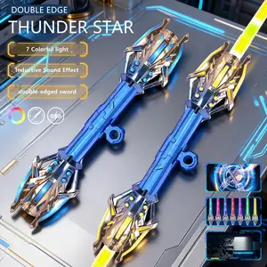 Colorful Changing Sound and Light Double Head Retractable Sword, 2-in-1 Flashing Finger Spinning Toy Laser Sword, Colorful LED Lights With 7 Color Changes, Ideal Gifts for Christmas and Birthday