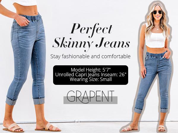 GRAPENT Women's High-Waisted Pull-On Slim Fit Jeans - Fitted Stretch Denim All-Season Capri Pants, Women's Clothes,summerwins,summeroutfits,vacationoutfits,beachoutfits