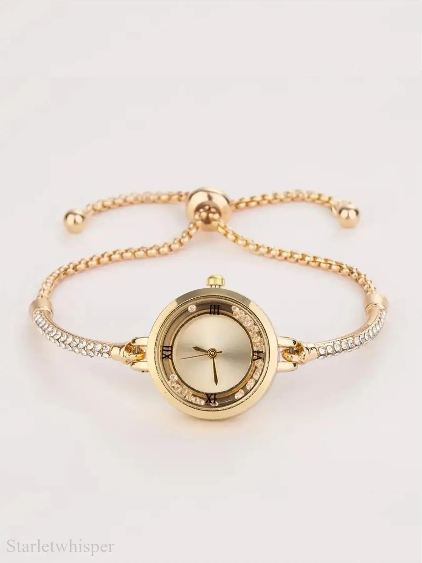 Women's Elegant Rhinestone Decorated Slide Adjustable Quartz Watch, Exquisite Trendy Wristwatch, Fashionable Watch for Women, Gift for Her