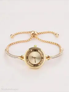 Women's Elegant Rhinestone Decorated Slide Adjustable Quartz Watch, Exquisite Trendy Wristwatch, Fashionable Watch for Women, Gift for Her