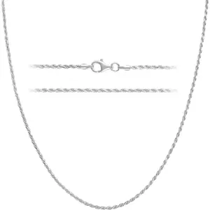 Solid 925 Sterling  Cut 1.6mm Rope Chain Necklace for Women - Italian Made Durable   16 18 20 22 24 30 Inch