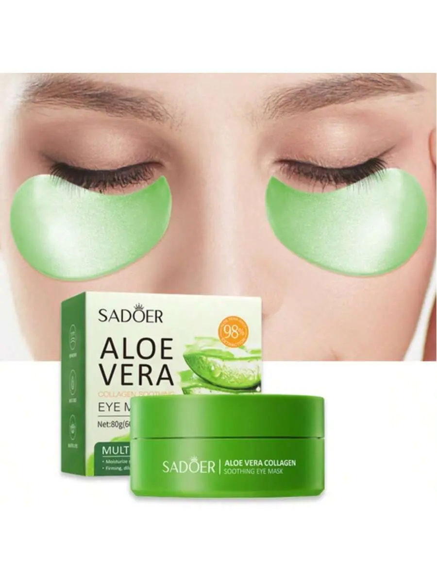 SADOER Aloe Vera Unisex Under Eye Mask Gel Pads - 60 Pads, Daily Under Eye Moisturizer, Soothing Formula to Hydrate, Boost Skin Health & Support Youthful Appearance
