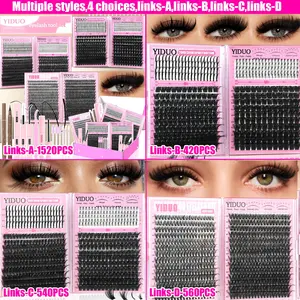 YIDUO Eyelash Cluster Kit Bottom/Spiky/40D/60D/80D/100D/200D/300D 1520/420/540/560Pcs Volume Lash Clusters Kit 5-20mm Volume D-Curvature Eyelash Extensions Kit with Lash Bond and Seal Tweezers Remover Eyeliner Pencil Eyelash Brush DIY at Home Easily