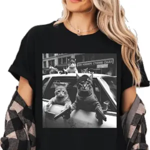 Comfort Colors Funny Cat Gang Vintage Shirt Women's Casual Crewneck Cotton Graphic Tee Sarcastic Tshirt Perfect for Any Occasion