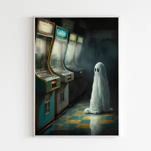 Ghost in an Abandoned Arcade, Nostalgia Poster, Art Poster Print, Dark Academia, Gothic Retro