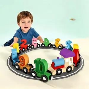 [Magnetic Wooden Train] Colorful Magnetic Number Train Puzzle Wooden Toys |     Educational Counting & Magnetic Learning for Youngsters, Interactive Tabletop Game with Track Mat, Holiday Birthday Party Favors, Playful Design, Woodlike Texture