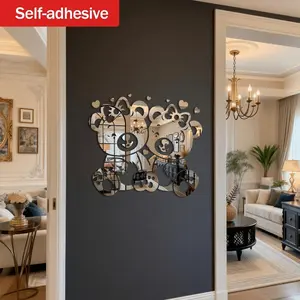 Cute Heart Bear Self-Adhesive Mirror Decal, Heart Design, Theme Decorative Wall Mirror, Kids Room Bedroom Cute Style Hanging Ornament, Home Bear Mirror