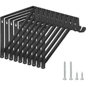 10 Pack 11 x 9.45 Inch Black Heavy Duty Wall Mounted Closet Shelf & Rod Brackets with Rod Support