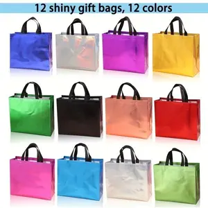 24 PCS Unisex Holographic Rainbow Party Gift Bags - Jumbo 13x11x5in Reusable Totes, Water-Resistant, Foldable, Heavy-Duty Eco Storage for Birthday, Christmas (Home & Festive Supplies) Non-Woven