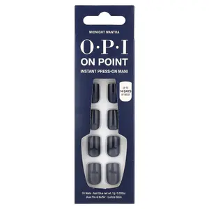 OPI On Point, Instant Press-On Mani, Short Length, Midnight Mantra, 27 Piece Kit