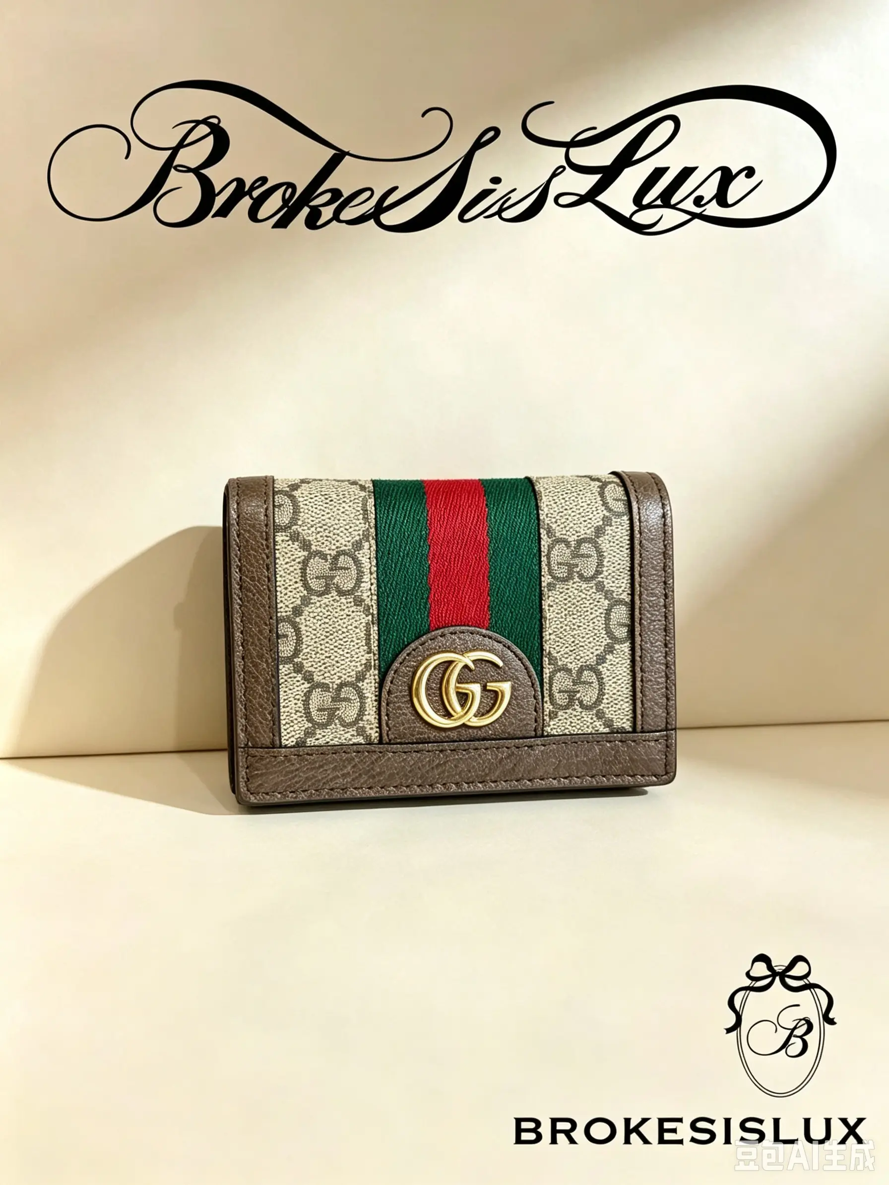 Pre-owned GUCCI Ophidia GG Supreme Compact Flap Wallet with Web Stripe & Gold‑Tone Interlocking G