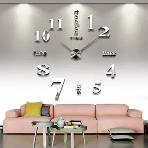 Large DIY 3D Frameless  Wall Clock -  Modern Decor for Living Room, Stylish Metallic Design,  for  and Office