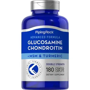 Piping Rock Glucosamine Chondroitin MSM Plus Turmeric | 180 Caplets | Double Strength Formula | Advanced Complex Supplement | Non-GMO, Gluten Free