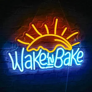 Wake in Bake Neon Light Sign Adjustable Indoor Kitchen Bakery Cafe Home Decor Lamp, USB Powered, Perfect Gift for Housewives