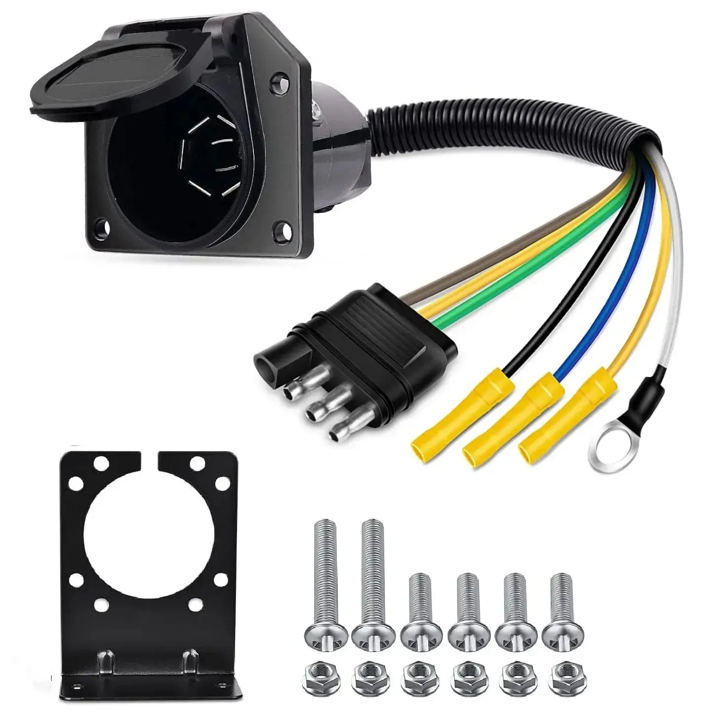 Nilight 4-Way Flat to 7-Way RV Trailer Blade Adapter Plug, Power Wiring Converter for Towing Trucks - Multifunction, Plug-In, Universal Trailer Connections Adapter, Multifunction Adapter Plugs