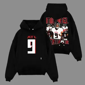 Michael Penix Jr. 9 For Falcons Nation Hoodie Sweatshirt T-Shirt (Made In US), Rise Up Football Fans Outfit, Dirty Birds Nation Game Day Outfits, Gift For Football Fans, Football Graphic Hoodie
