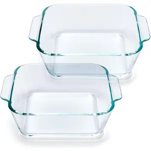 2 Pack 5 Inch Small Glass Square Casserole Dishes Clear Individual Portion Baking Pans with Handle Suitable for Oven Microwave Air Fryer Can also be used as Clear Prep Bowls