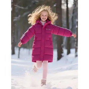 Girls' Winter Warm Padded Hooded Bread Coat with Windproof Jacket - Thick Mid-Length Zipper Front Coat Suitable Outdoor &, Machine Washable Bread Dress (Medium/Large)