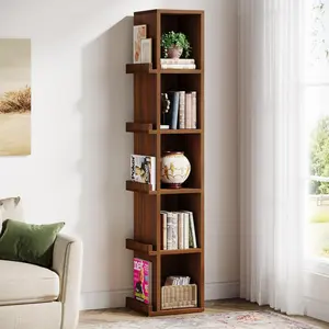 Tribesigns Tall Narrow Bookcase 5-Tier for Home and Office - Slim Cube Bookshelf with Side Storage