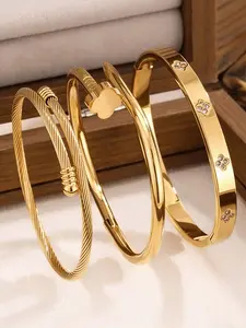 3-piece elegant and stylish classic bracelet set, made of 304 stainless steel, suitable for daily wear and parties, Valentine's Day gifts, all-season accessories