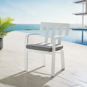 Modway Baxley Stackable Outdoor Patio Aluminum Dining Armchair in White Gray