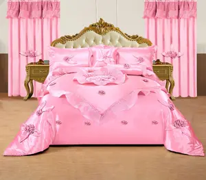 Pink Luxurious 7 Pcs Wedding Bedding Set