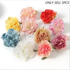 5pcs Burnt Edge Small Peony Flower Heads DIY Components, Elegant Artificial Flowers for Home Decor, Indoor Bedroom Restaurant, Mother's Day Gift