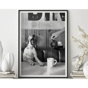 Vintage Coffee for Dogs Poster, Black and White Print, Kitchen Wall Art, Dining Room Art,Coffee Shop Decor