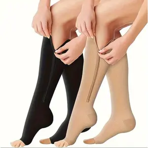 2Pairs Breathable Compression Socks with Side Zipper - Men & Women's Comfortable Support