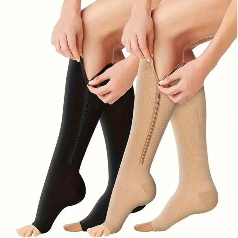 Women's & Men's 2-Pack Over-the-Calf Compression Socks, Zippered Side, Breathable, Daily Wear, Leg Support for Comfort, Compression Socks Women, 2-Pack Over-The-Calf Socks