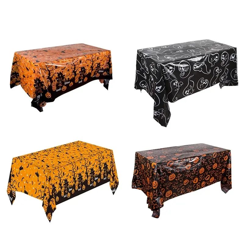 Disposable Pumpkin Spider Web Ghost Bat Plastic Tablecloth, Halloween Decorative Tablecloth, Halloween Party Home Dining Table Decoration
