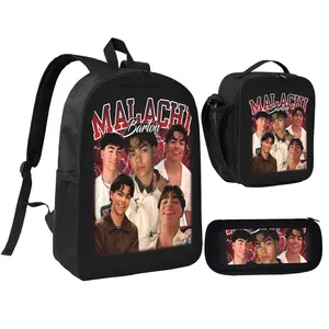 Malachi Patton Themed Three-Piece Student Backpack Set Black Backpack Crossbody Lunch Bag Pencil Case for School Ideal for Daily Use