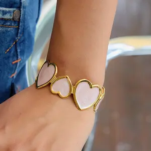 Emma's Heart | Candy Glow - 18K Gold Plated Enamel Heart Open Cuff Bangle