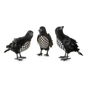 MacKenzie- Childs Set of 3 Velvet & Check Crows