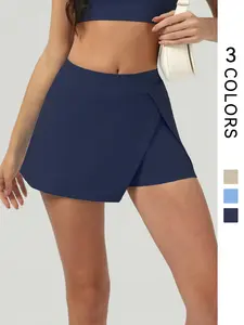 Women's Solid Color Pocket Tennis Sport Skort, Casual Comfy Breathable Skort for Daily Outdoor Wear, Ladies Sportswear for All Seasons